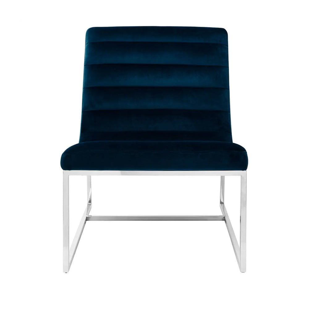 Axel Curved Cocktail Chair – Midnight Blue Velvet and Polished Metal