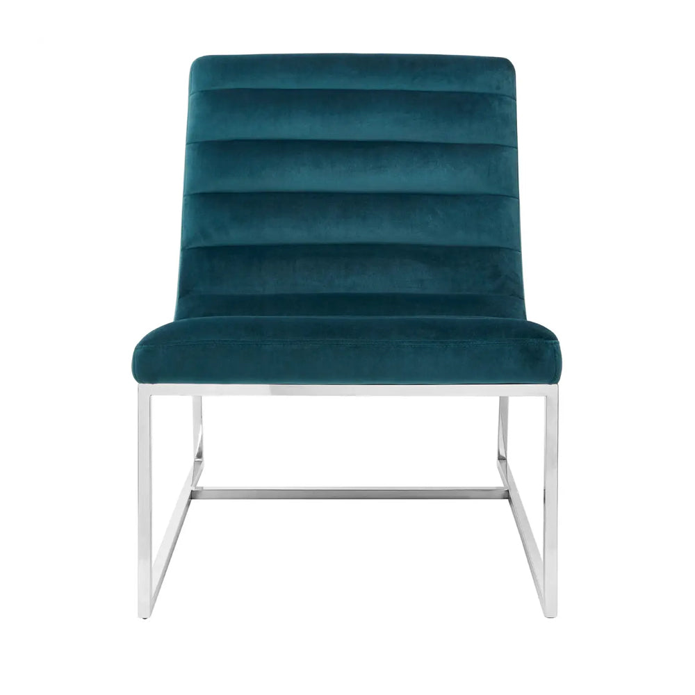 Axel Curved Cocktail Chair – Teal Velvet and Polished Metal