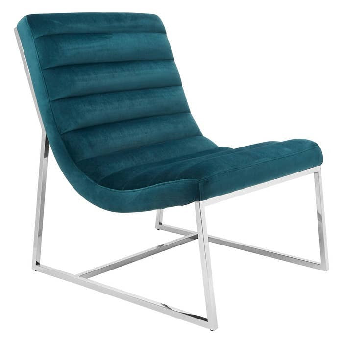 Axel Curved Cocktail Chair – Teal Velvet and Polished Metal