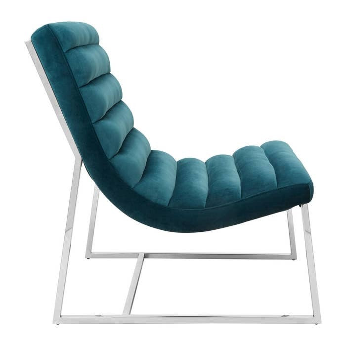 Axel Curved Cocktail Chair – Teal Velvet and Polished Metal