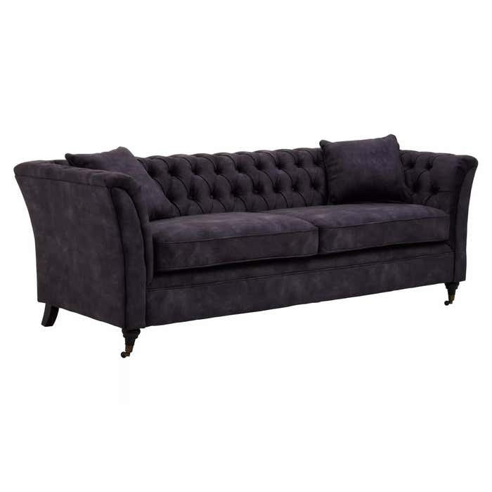 Cecilia Three Seat Sofa in Dark Grey Velvet