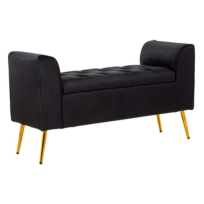 Cordelia Tufted Bench – Black Velvet