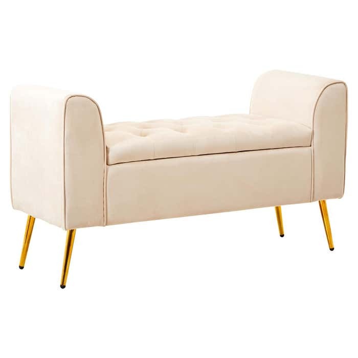 Cordelia Tufted Bench – Stone Velvet