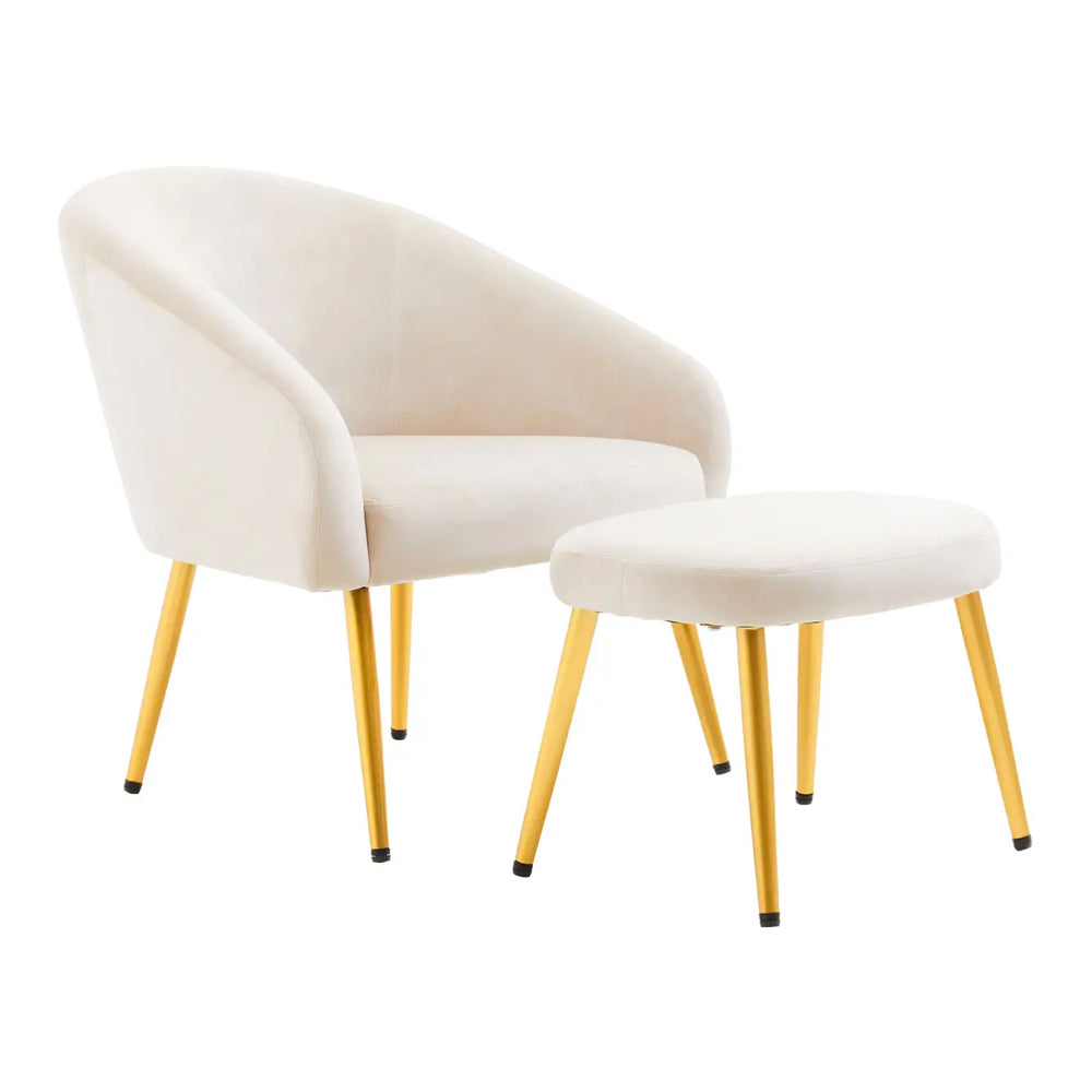 Kealy Chair and Stool – Beige Velvet