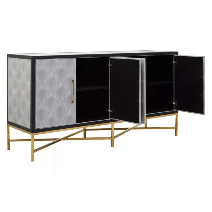 Mallory Sideboard in Brushed Gold and Grey Shagreen.