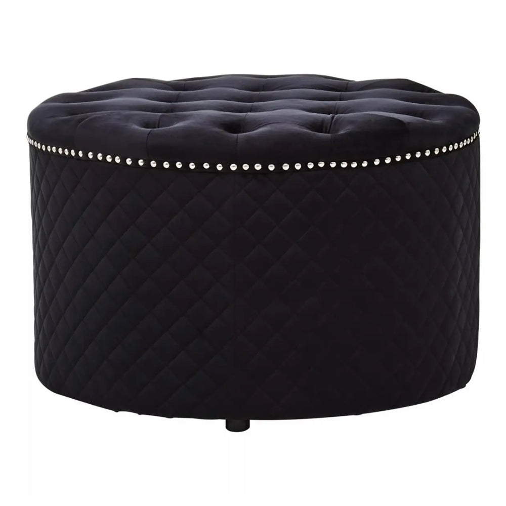 Sofia Round Ottoman – Black Velvet