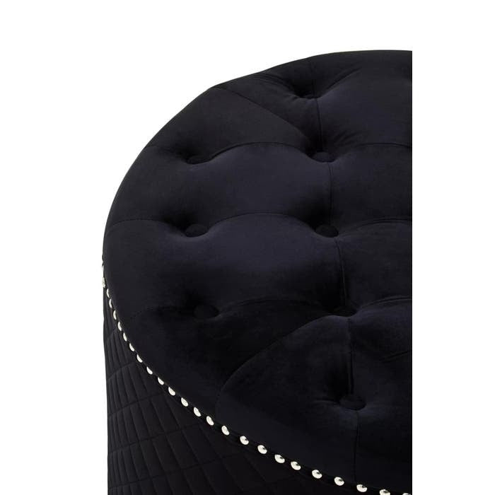 Sofia Round Ottoman – Black Velvet