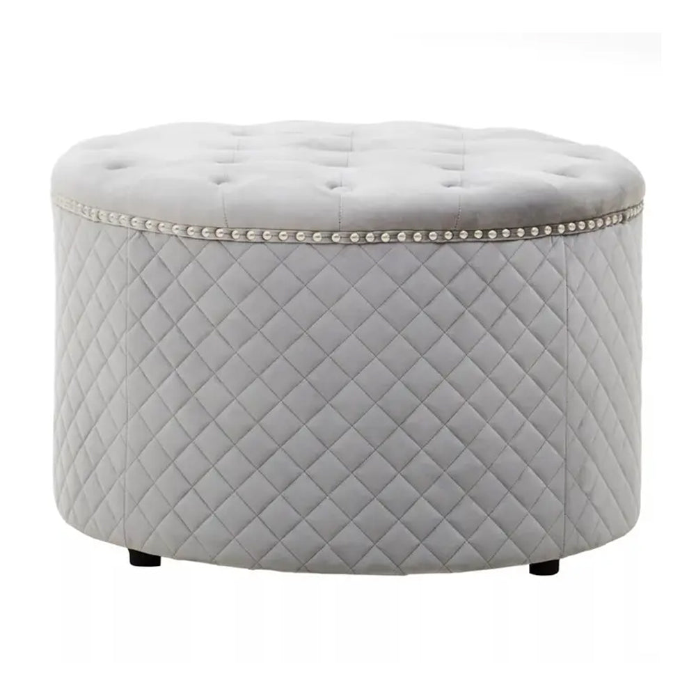 Sofia Round Ottoman – Grey Velvet