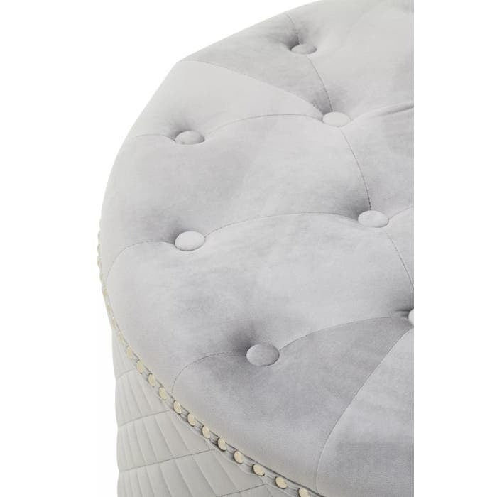 Sofia Round Ottoman – Grey Velvet