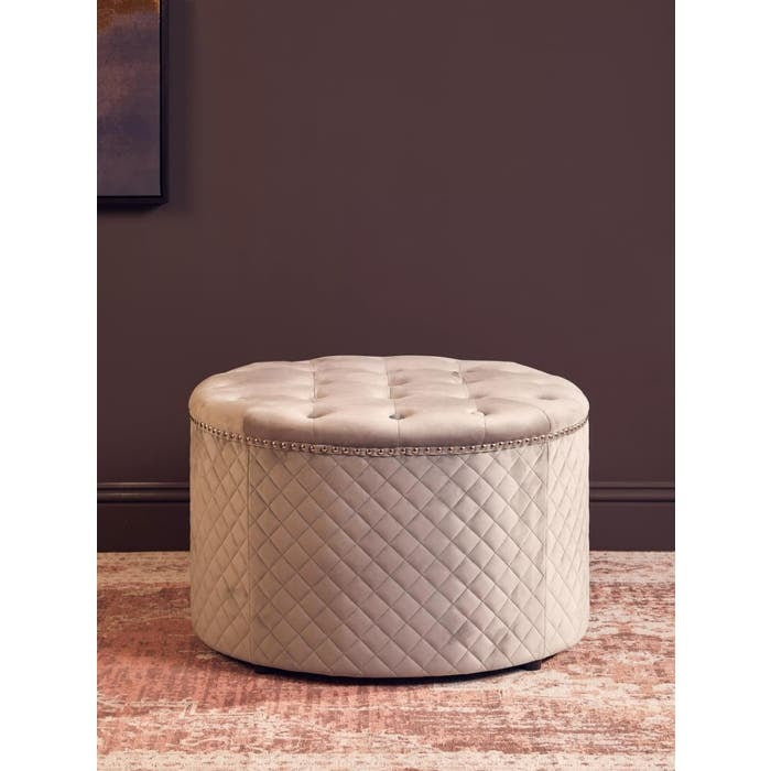 Sofia Round Ottoman – Grey Velvet