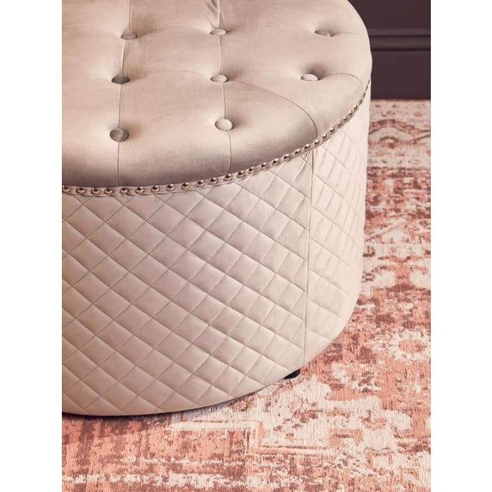 Sofia Round Ottoman – Grey Velvet