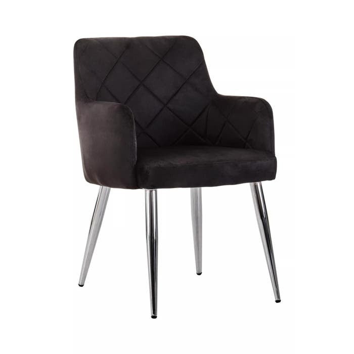 Sophia Dining Chair in Black Velvet and Chrome Metal