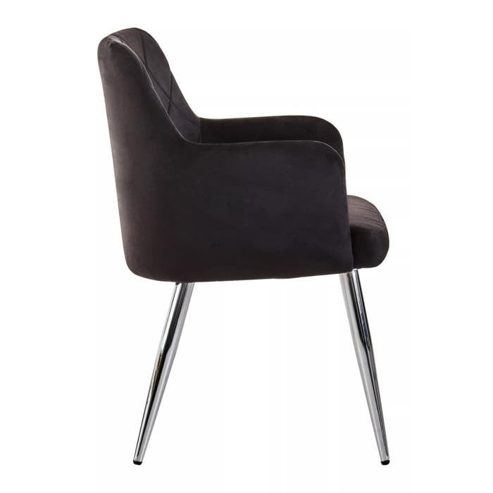 Sophia Dining Chair in Black Velvet and Chrome Metal